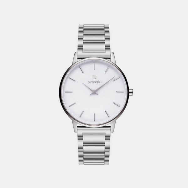 Solid Steel Watch Silver 34mm - Brovski 